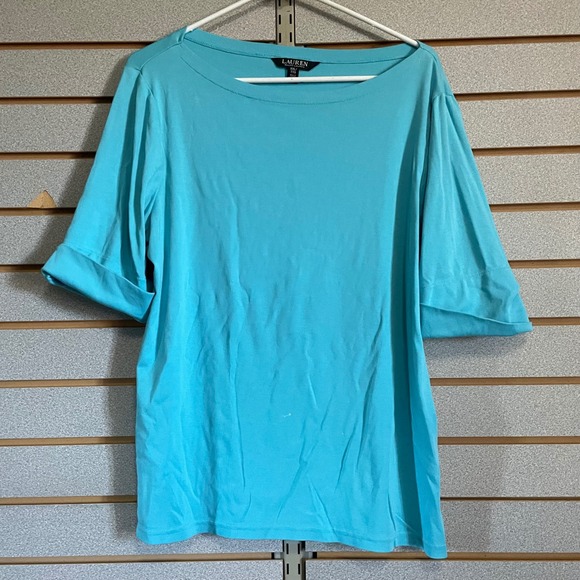 Lauren Ralph Lauren Women's Top XXL Turquoise Boat Neck Cuffed Sleeve - Picture 1 of 4